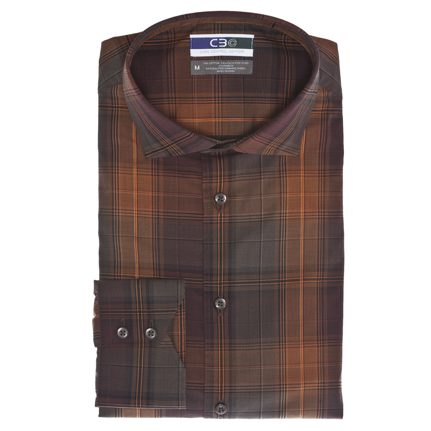 C3 Brown Multi Stripe Performance Sport Shirt - Thomas Dean & Co