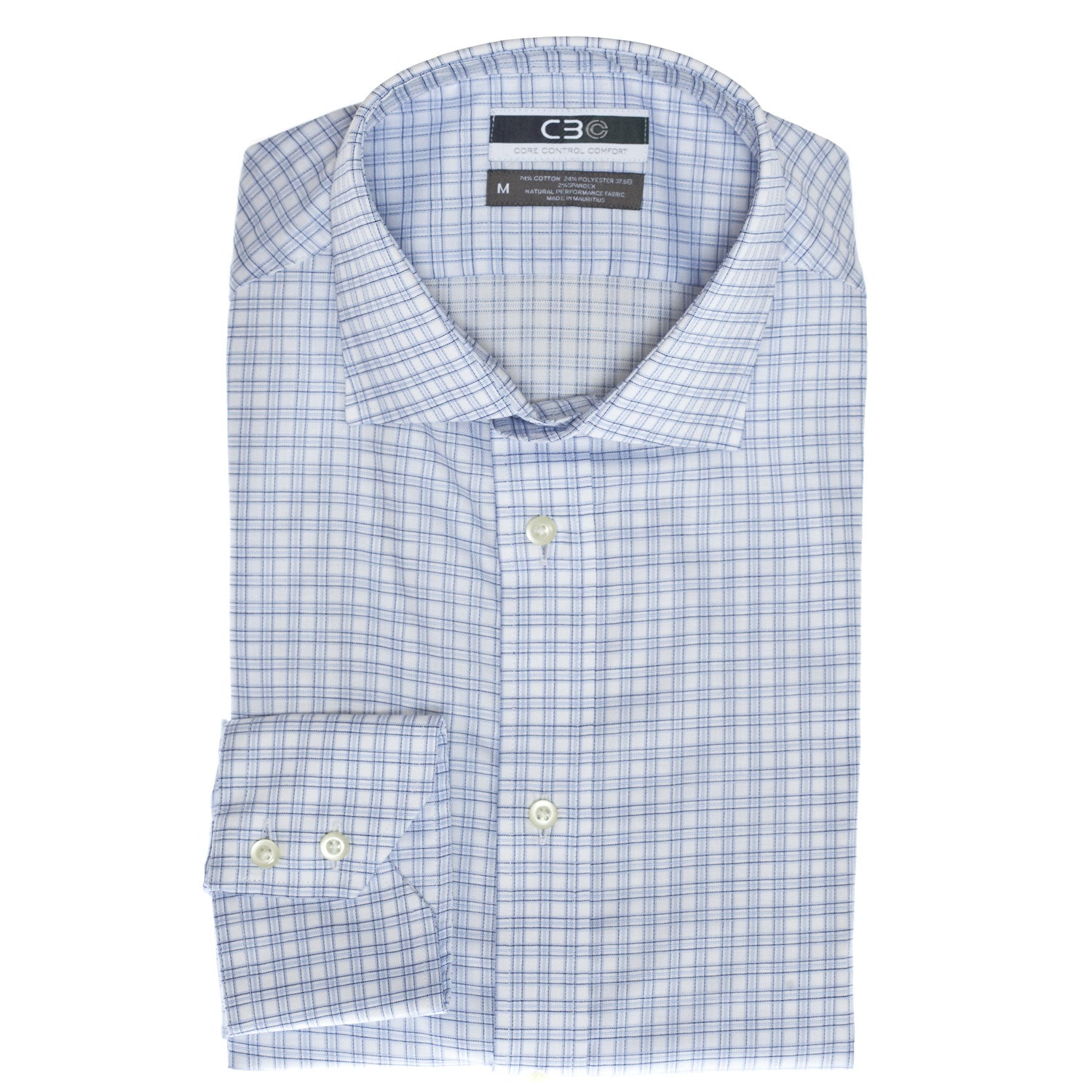 C3 Blue Windowpane Performance Sport Shirt - Thomas Dean & Co