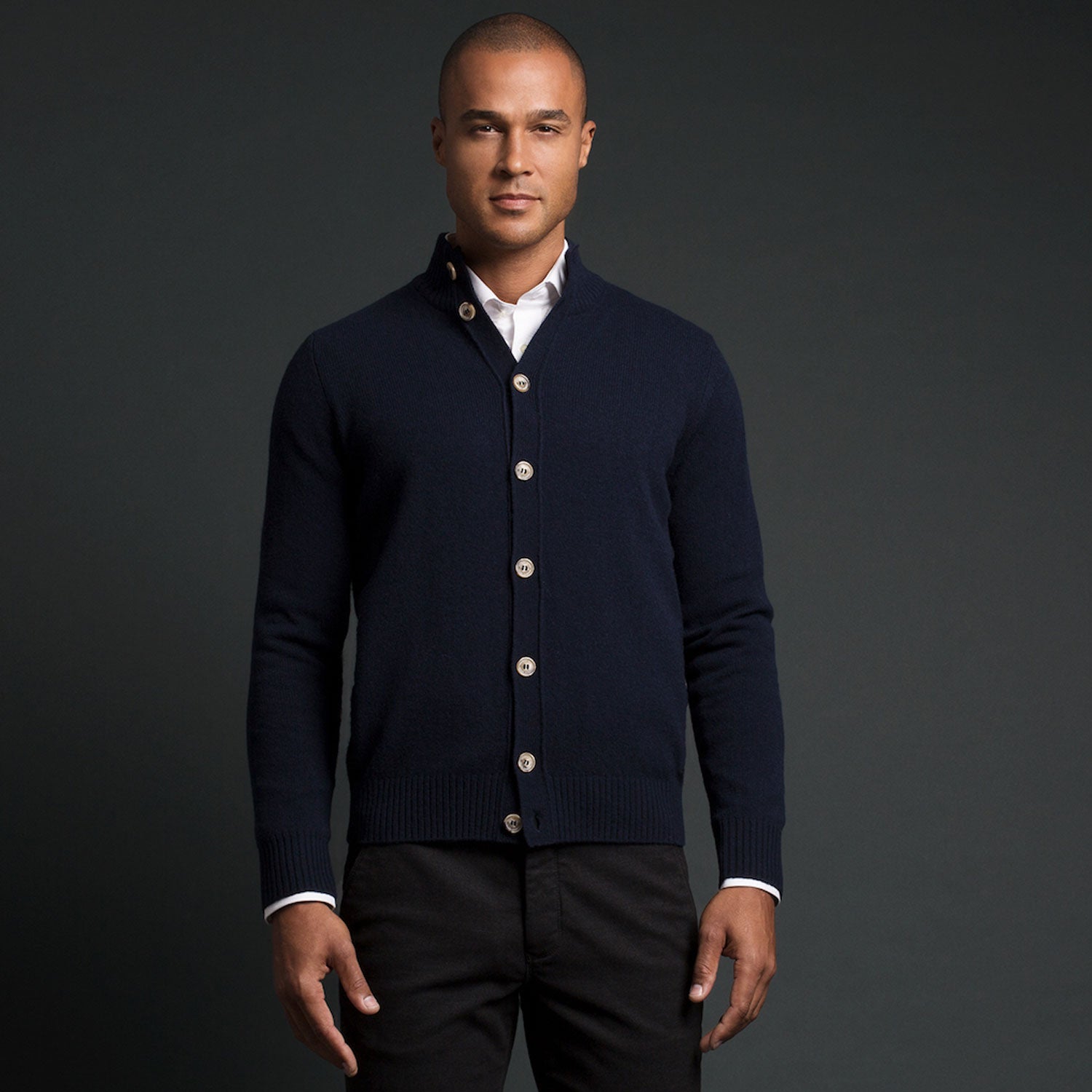 Navy Button Up Cardigan - Thomas Dean & Co