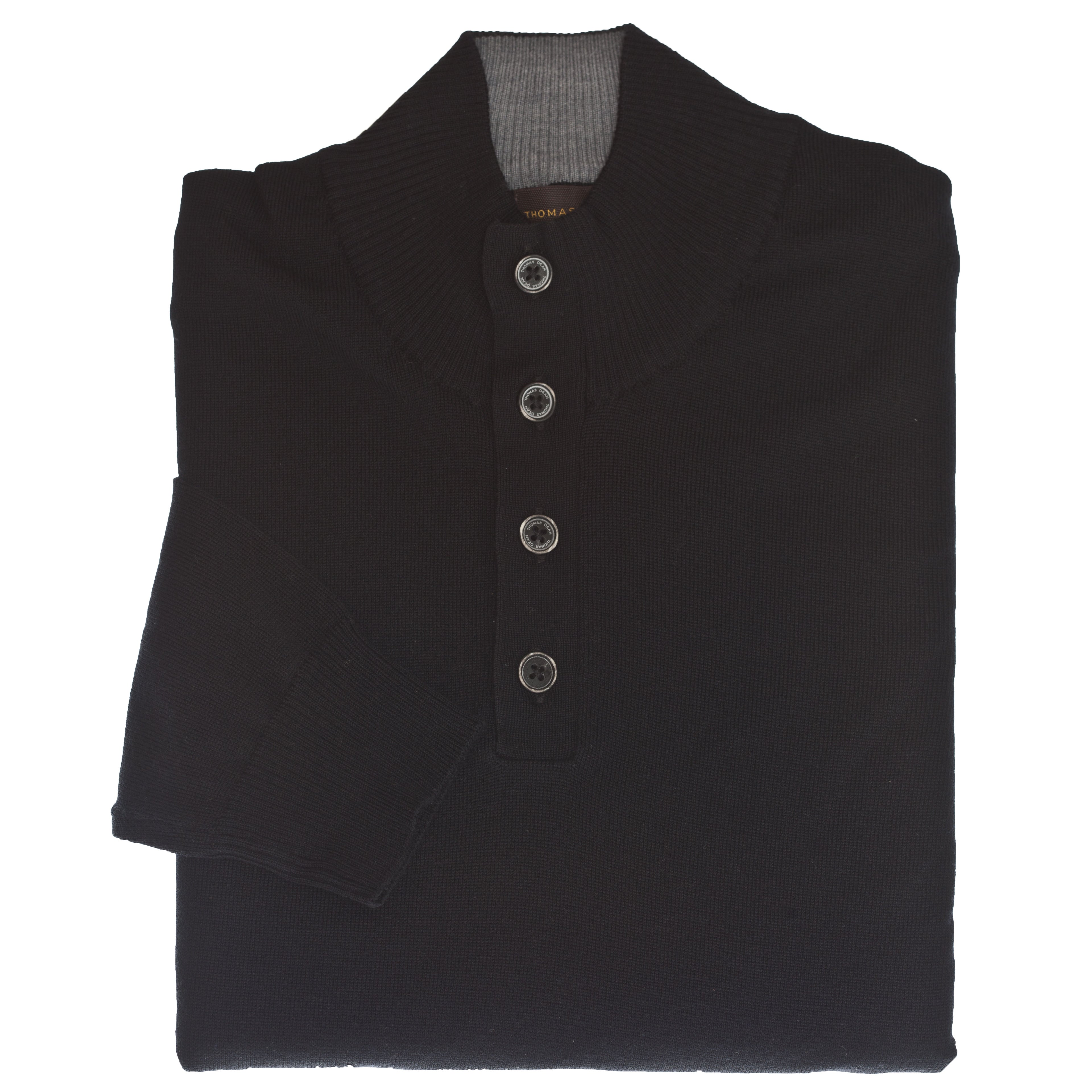 Black 1/4 Button Merino Wool Sweater - Thomas Dean & Co