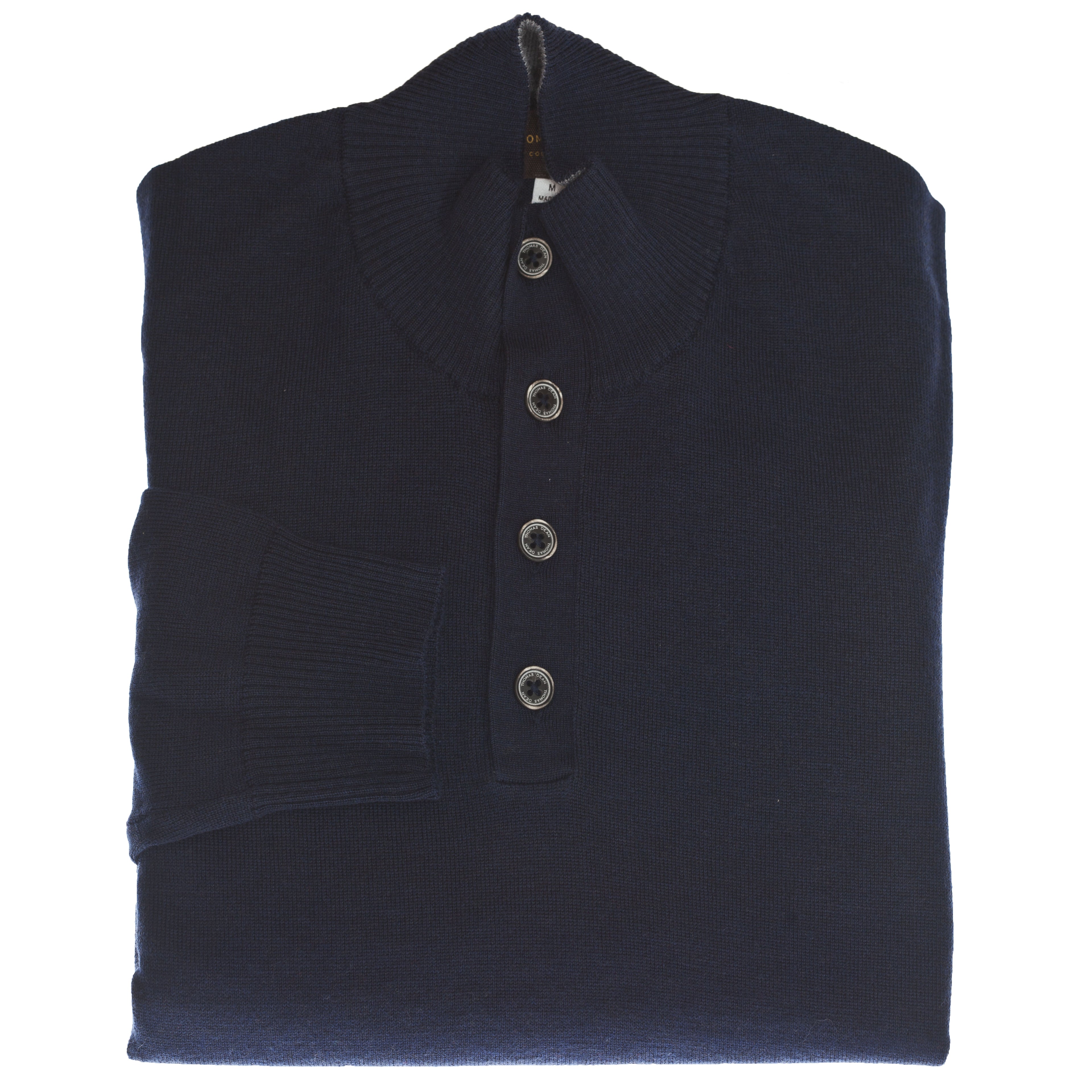 Navy 1/4 Button Merino Wool Sweater - Thomas Dean & Co