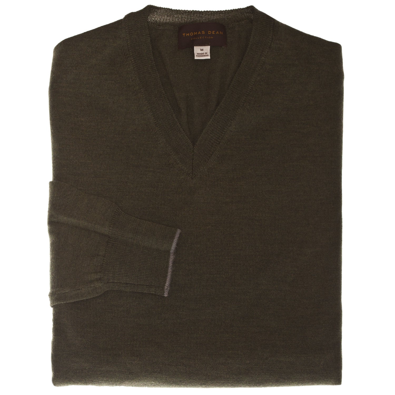Green V-Neck Wool Sweater - Thomas Dean & Co