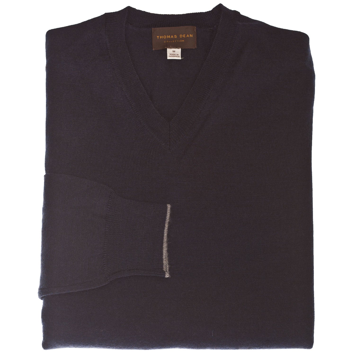 Navy V-Neck Wool Sweater - Thomas Dean & Co