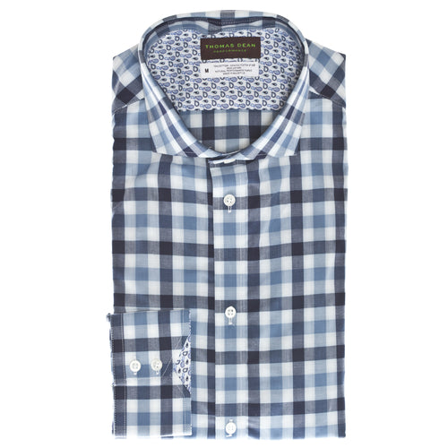 Blue Check Performance Sport Shirt - Thomas Dean & Co