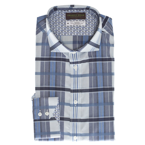 Blue Check Performance Sport Shirt - Thomas Dean & Co