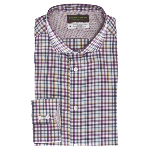 Wine Gingham Performance Sport Shirt - Thomas Dean & Co