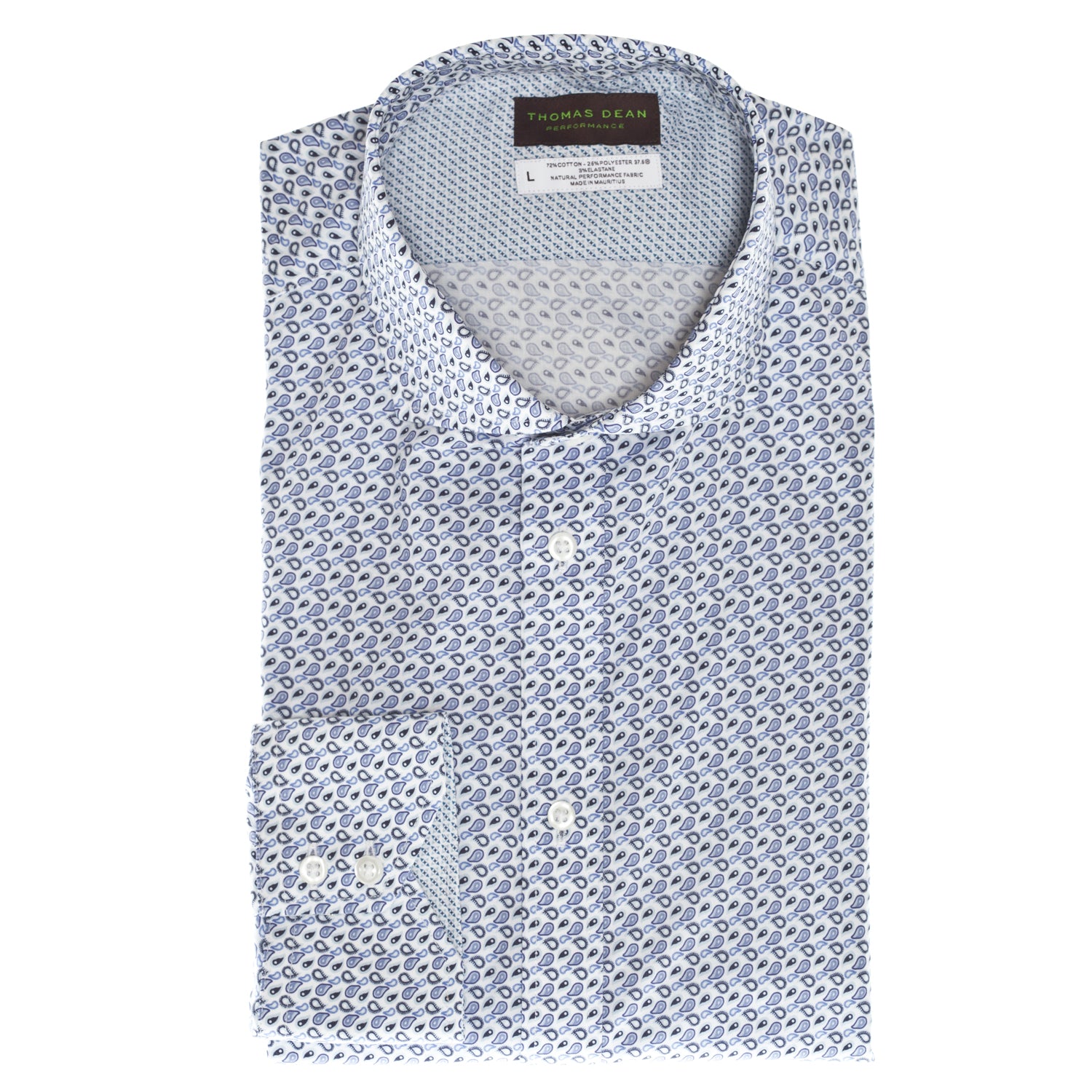 Blue  Mini Paisley Performance Sport Shirt - Thomas Dean & Co