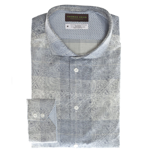 Blue Paisley Performance Sport Shirt - Thomas Dean & Co