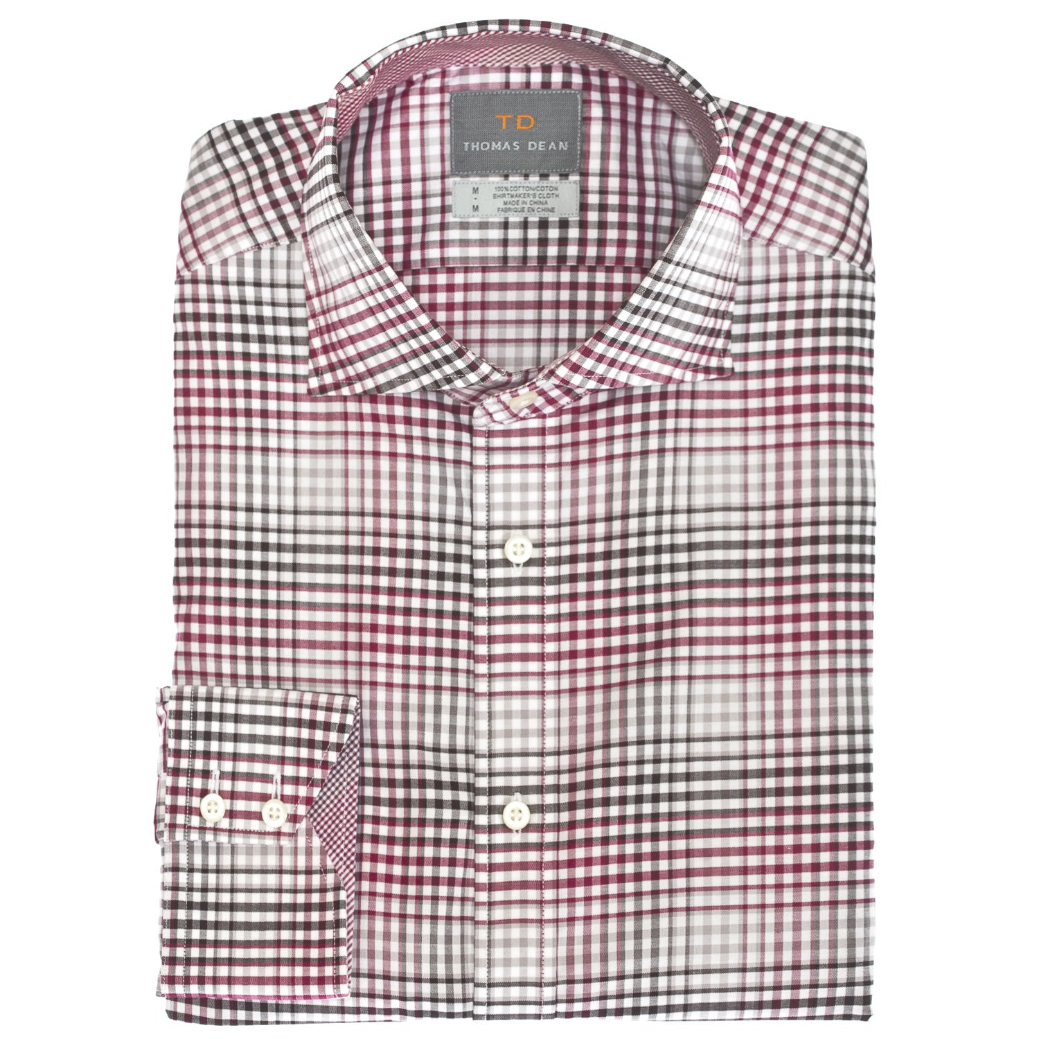 Big & Tall Wine Check Button Down Sport Shirt - Thomas Dean & Co