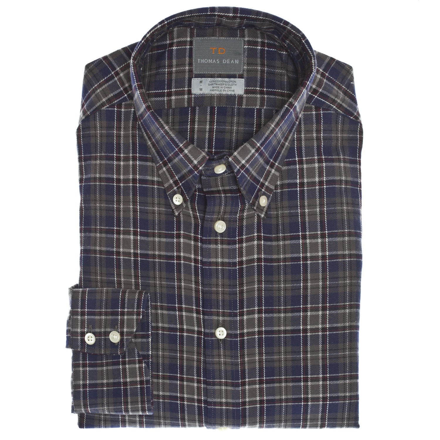 Navy Plaid Button Down Collar Sport Shirt - Thomas Dean & Co