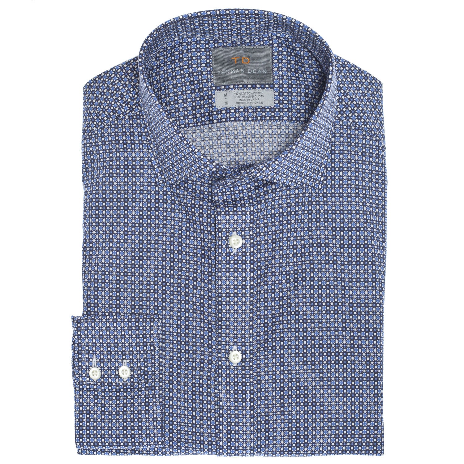 Blue Circle Print Button Down Sport Shirt - Thomas Dean & Co