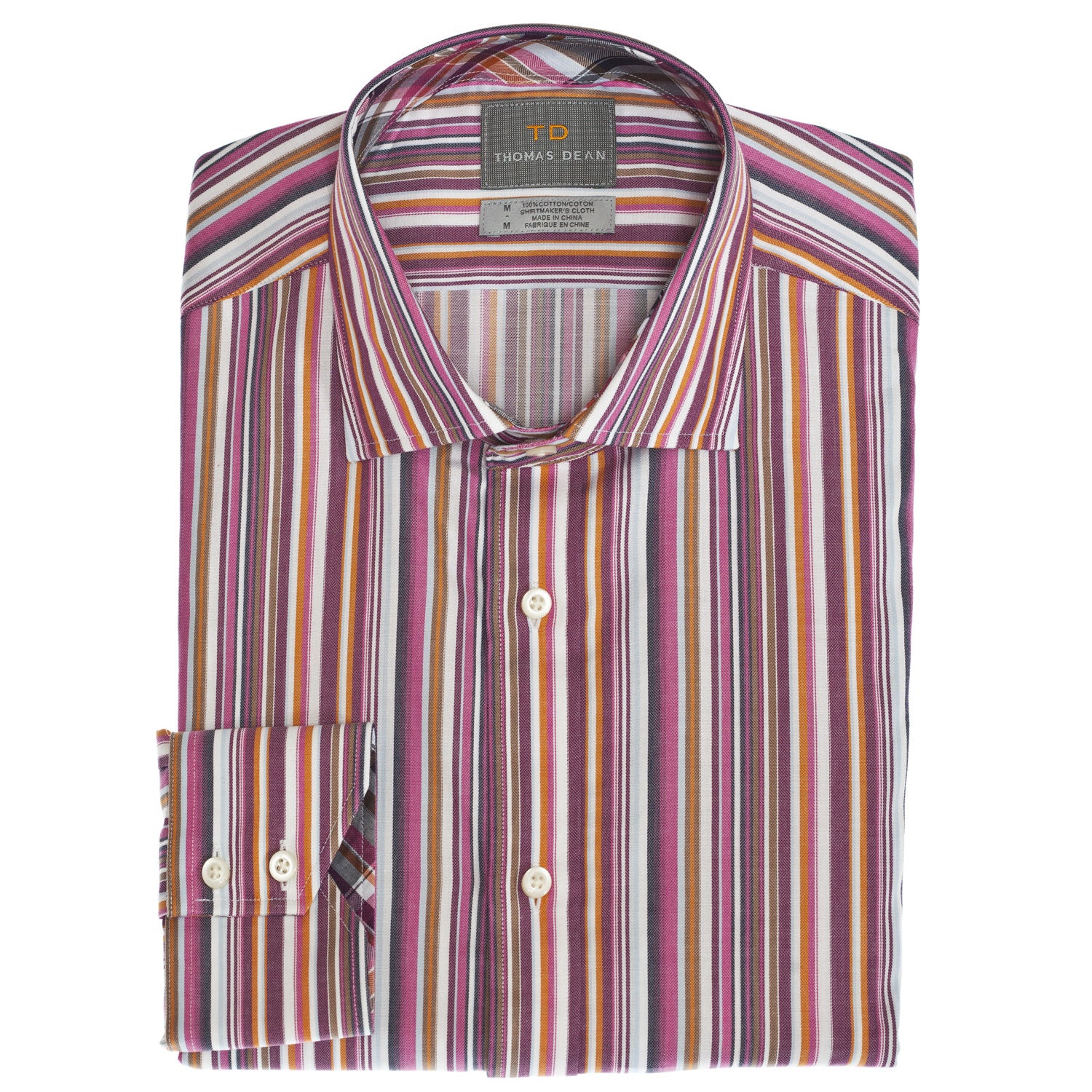Wine Multi Stripe Button Down Sport Shirt - Thomas Dean & Co