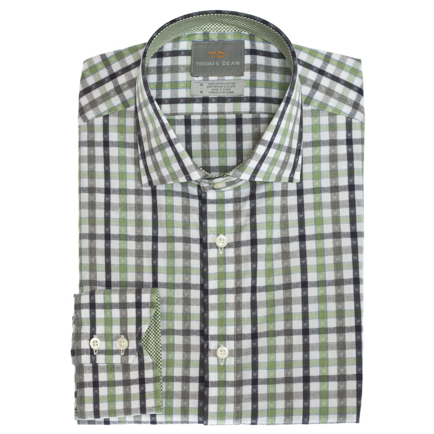 Green Shadow Check Button Down Sport Shirt - Thomas Dean & Co