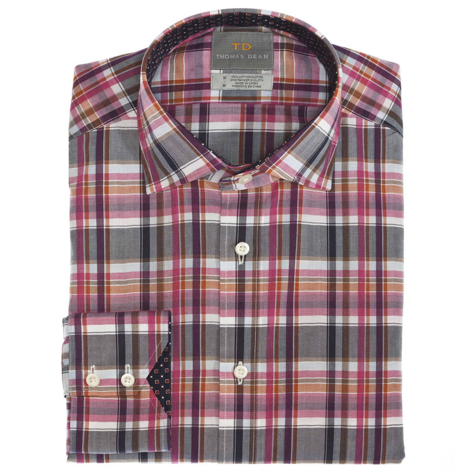 Wine Plaid Button Down Sport Shirt - Thomas Dean & Co